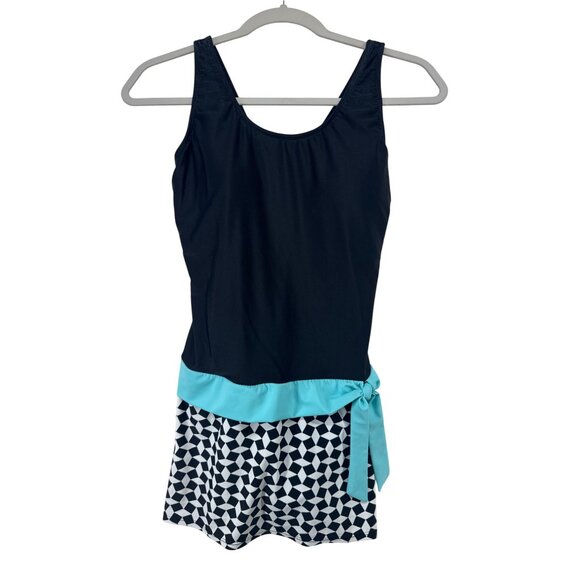 VENUS Other - Venus Women Swimsuit Sz 10 Black/Aqua Retro CottageCore Skirt Mixed Media Belted